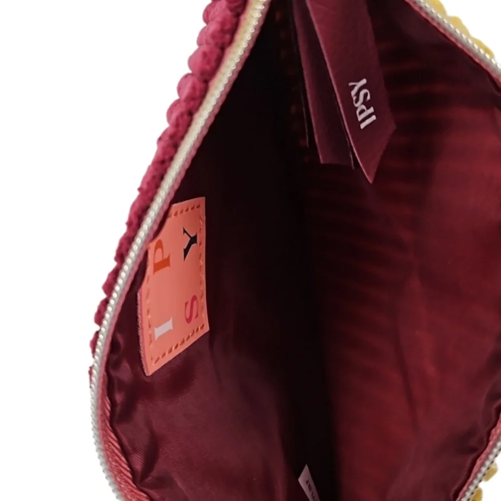 Ipsy Retro Vintage Corduroy Two-Color Zip Close Cutch Bag, Burgundy Yellow